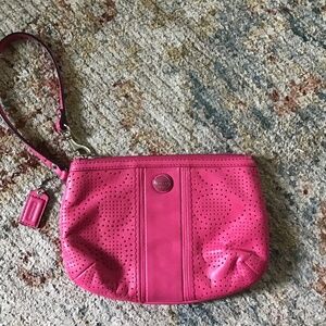 COACH Bright PinkPerforated Leather Wristlet EUC
